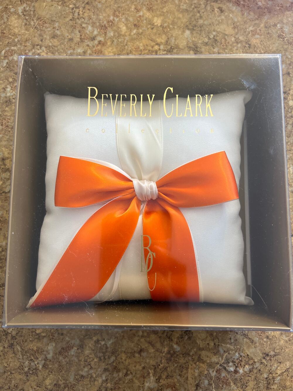 Beverly Clark Collection Orange and Ivory Wedding Ring Pillow